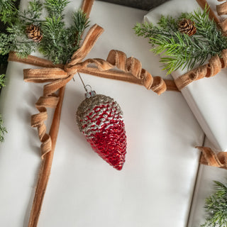 Red Pinecone with Silver Glitter Ornament