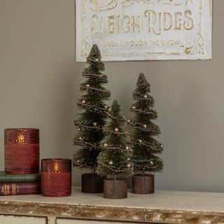 Spiral Cut Bottlebrush Trees with Ornaments & Garland - Boxed Set of 3
