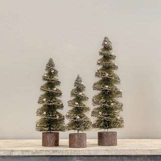 Spiral Cut Bottlebrush Trees with Ornaments & Garland - Boxed Set of 3