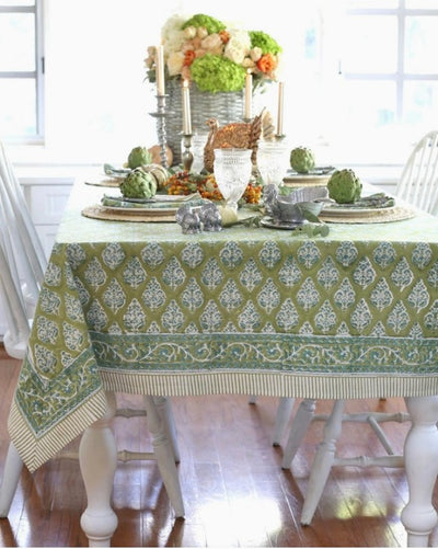 Olive Hand Block Tablecloth - Choose Size