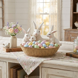 Resin Bunny Family Basket