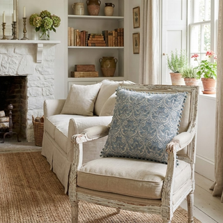 20" Blue Gray Crest Embroidered Pillow