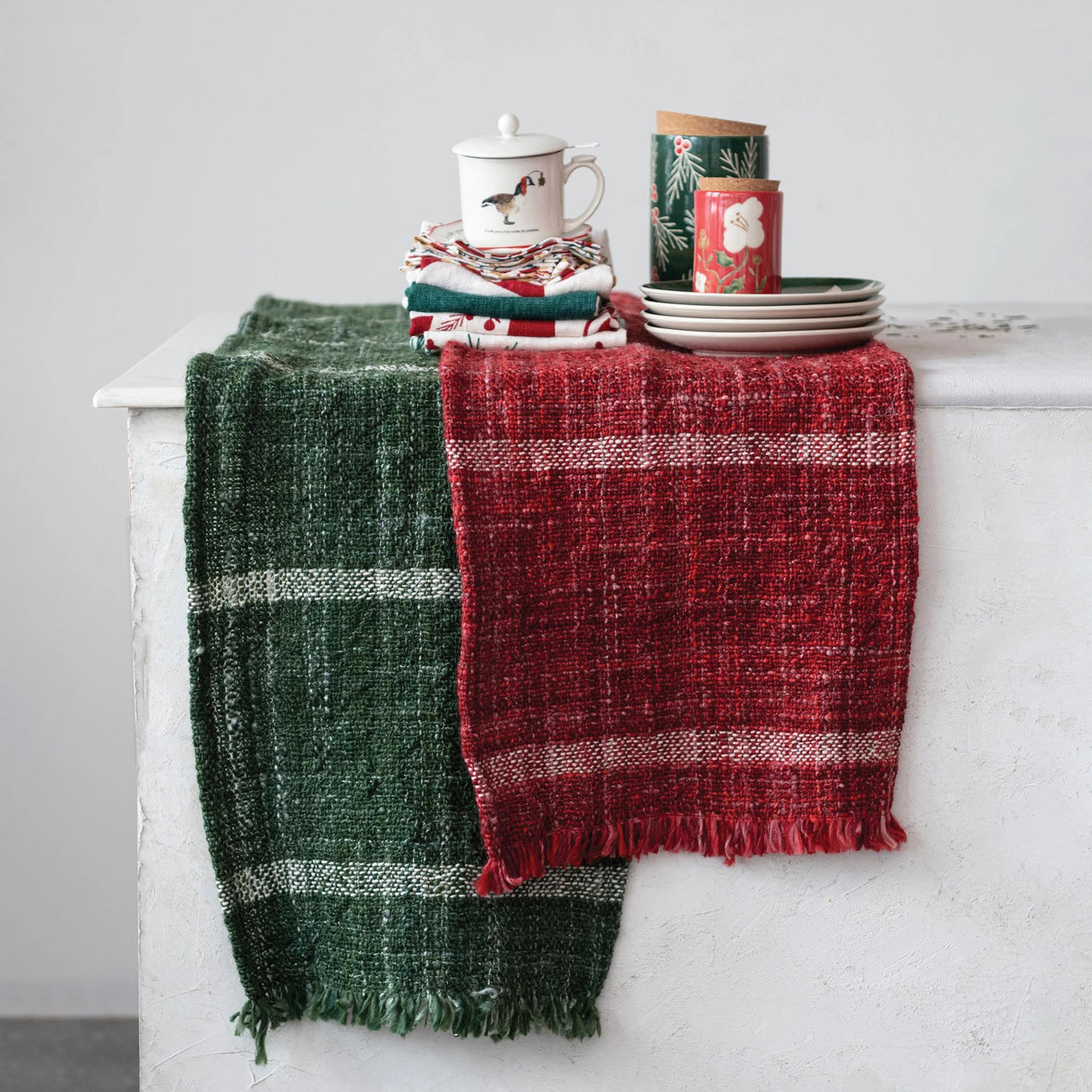 Winter Farmhouse Table Runner - Choose Cranberry or Pine