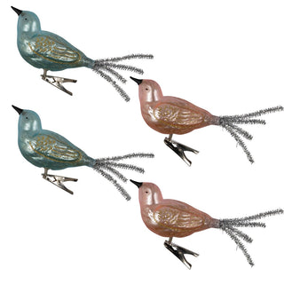 Set of 4 Vintage Style Glass Bird Clip Ornaments