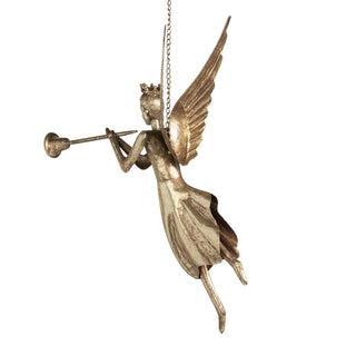 17" Hanging Gilded Herald Angel with Trumpet