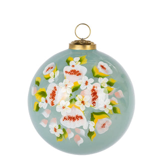 Translucent Blue Glass Ornament with Floral Design - Choose Size
