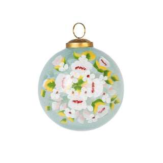 Translucent Blue Glass Ornament with Floral Design - Choose Size