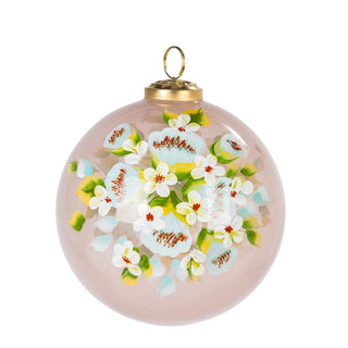 Translucent Pink Glass Ornament with Floral Design - Choose Size
