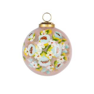 Translucent Pink Glass Ornament with Floral Design - Choose Size