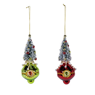 Glass Reflector Ornament with Tree - Choose Color