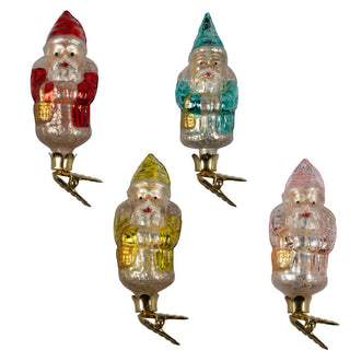 Boxed Set of 4 Vintage Look Glass Santa Clip Ornaments