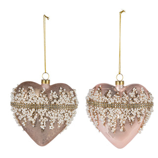 Beaded Glass Heart Ornament - Choose Color