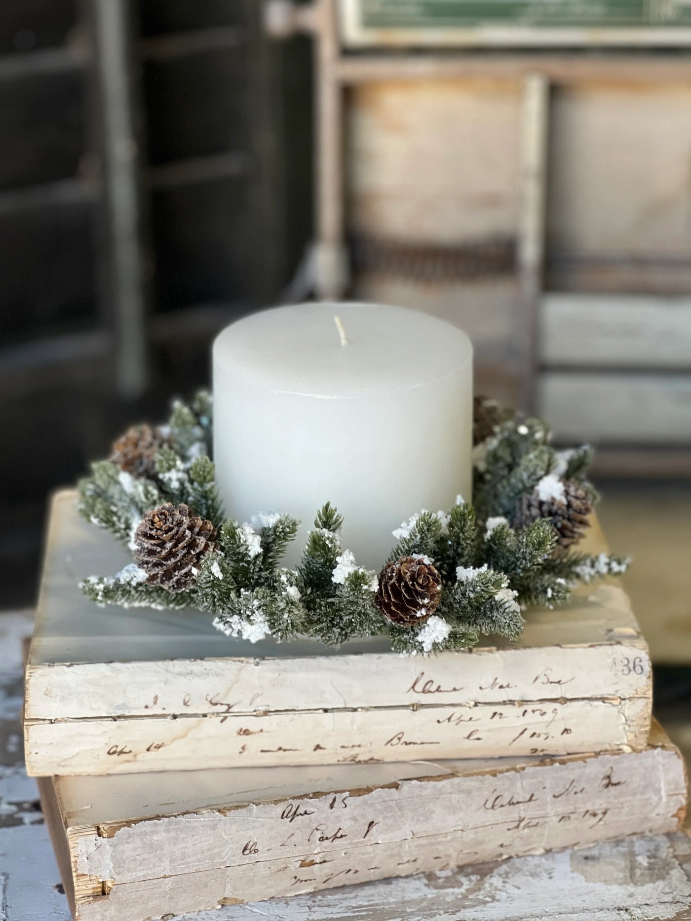 Mini Snowy Pinecone Candlering