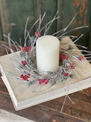 14" Birchwood Berry & Pine Candle Ring