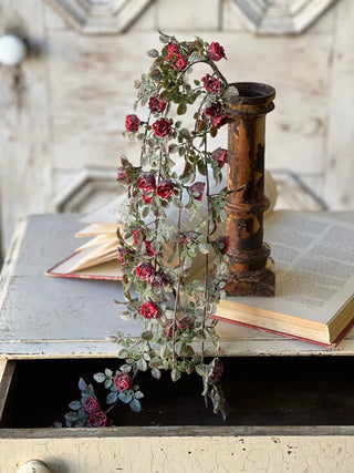 26" Frosted Tiny Tea Rose Hanging Stem
