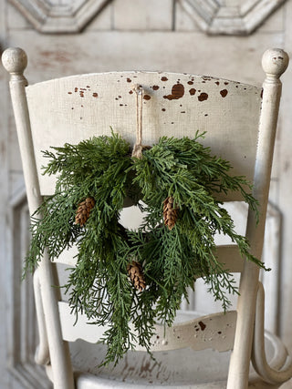 14" Mini Hanging Cedar Wreath with Pinecones