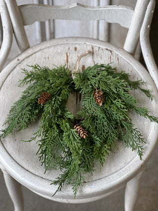 14" Mini Hanging Cedar Wreath with Pinecones
