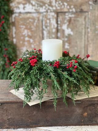 14" Real Touch Emerald Falls with Berries Candle Ring Wreath with 6" Inner