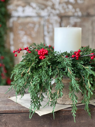 14" Real Touch Emerald Falls with Berries Candle Ring Wreath with 6" Inner