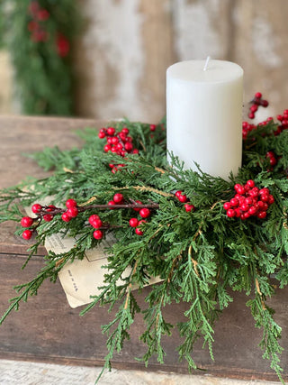 12" Real Touch Emerald Falls with Berries Candle Ring Wreath with 4" Inner