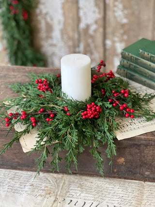 12" Real Touch Emerald Falls with Berries Candle Ring Wreath with 4" Inner