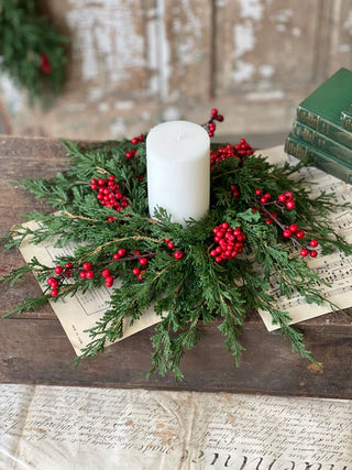 12" Real Touch Emerald Falls with Berries Candle Ring Wreath