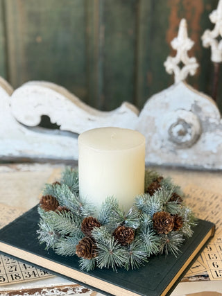 9" Pine Cone Pizazz Candle Ring with 4" Inner