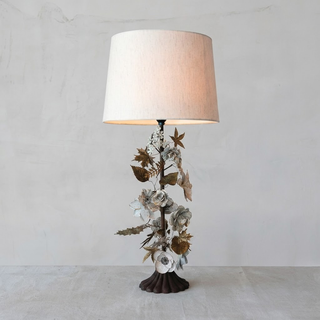 White Toleware Floral Table Lamp