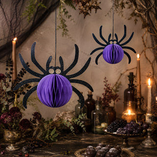 Glitter Spiders Paper Decor Set