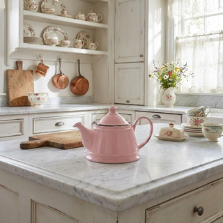 Pink Enameled Look Stoneware Teapot