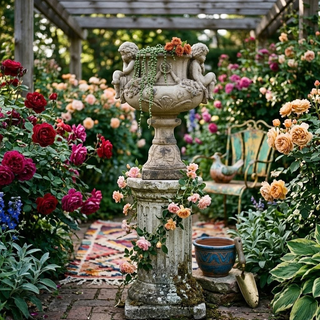 21.25" Floral Embossed Distressed Angel Handled Urn