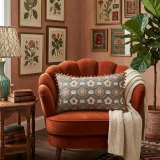 24" Teal and Pink Embroidered Lumbar Pillow