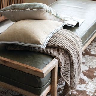 Distressed Olive Color Leather Day Bed Bench