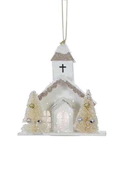 Vintage Style LED Paper Church Ornament with Sisal Trees - Choose Style