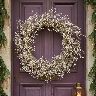 30" White Pearl & Gold Glitter Wreath