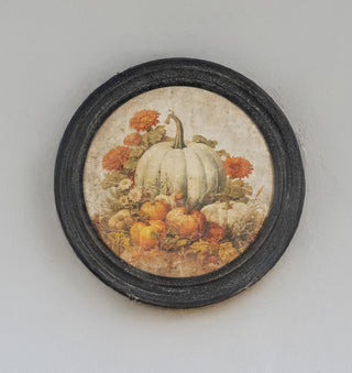 18" Weathered Round Framed Pumpkin Patch Print