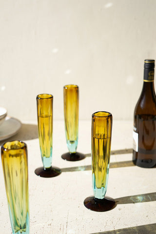 Tall Blue and Amber Recycled Champagne Flute