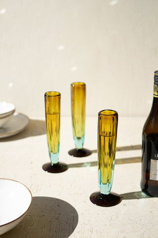 Tall Blue and Amber Recycled Champagne Flute