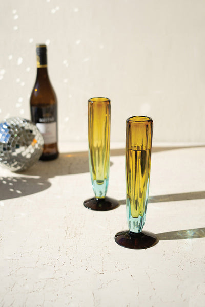 Tall Blue and Amber Recycled Champagne Flute