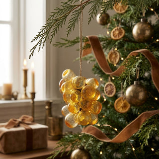 Hand-Blown Glass Cluster Ornament - Amber