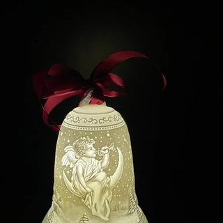 Luumii Lights Porcelain Bell Ornament - Village Scene with Angel