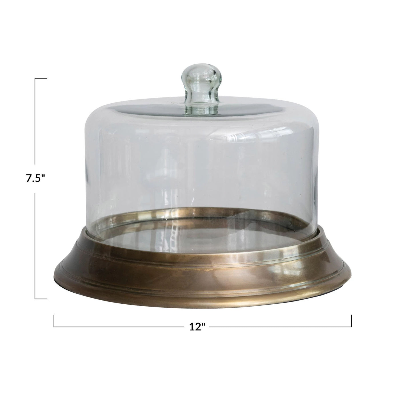 12" Round Glass Cloche with Antique Brass Finished Base