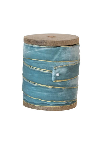 Wooden Spool with Velvet Ribbon - Choose From 3 Shades of Blue