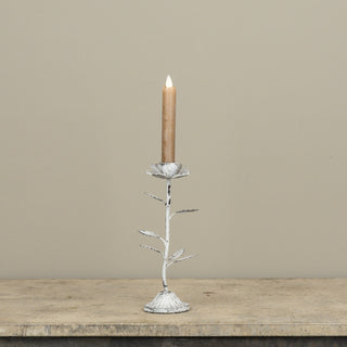 Weathered White Toleware Flower Taper Candle Holder