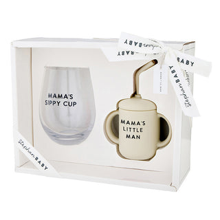 Mamma and Lil Man Wine Glass and Sippy Cup Set