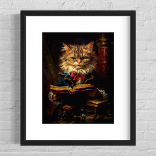 8x10 Baroque Cat Reading A Book Print Wall Decor