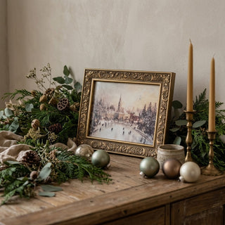 Traditional European Skating Antique Inspired Heirloom Framed Art