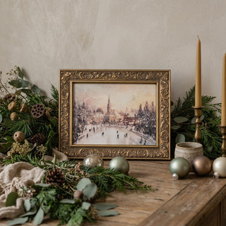 Traditional European Skating Antique Inspired Heirloom Framed Art
