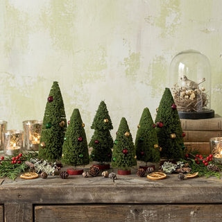 Set of 6 Green Bottlebrush Trees w/ Jingle Bells