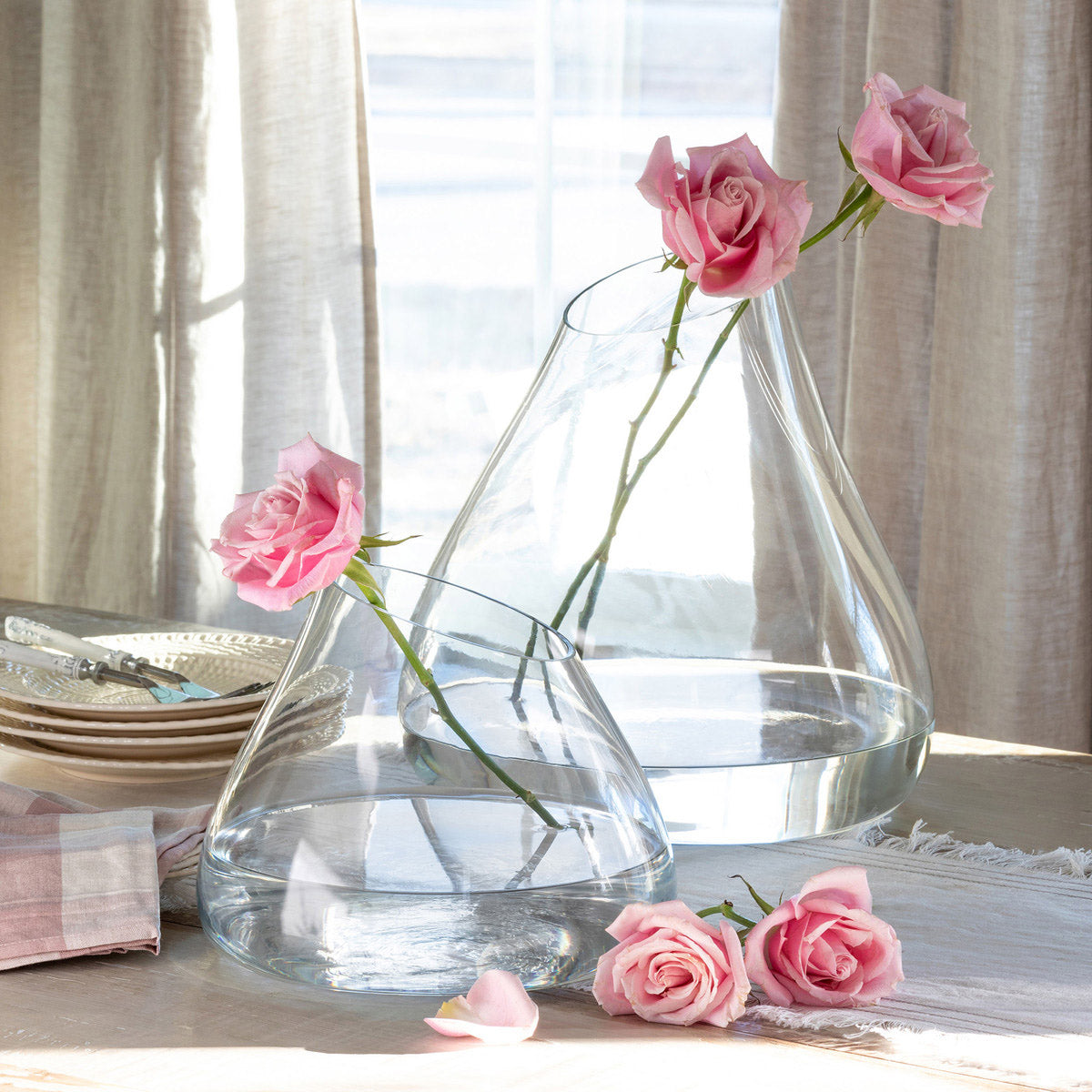 Asymmetrical Cut Flower Glass Vase - Choose Size